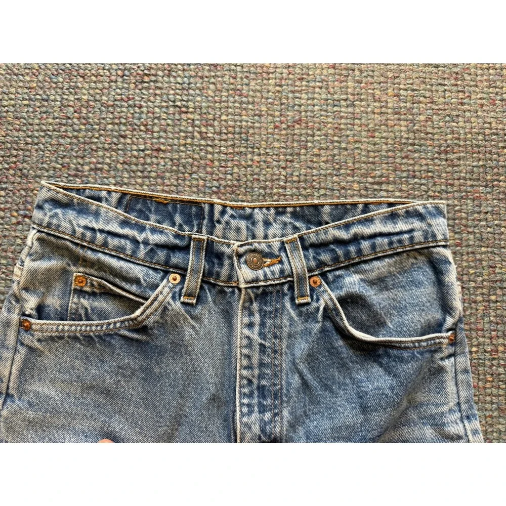 Vintage Levis 517 Orange Tab Denim Shorts Light Wash Raw Hem Cut Offs 30